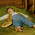Oil painting reproduction #39 Boy Sleeping in the Hay by Albert Samuel Anker (1831-1910, Swiss painter, noted for his portraits of children)