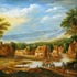 Oil painting reproduction #81 An Extensive River Landscape With Travellers Approaching A Village by Momper Joos