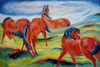 Oil painting reproduction in stock #258 Grazing Horses III (Weidende Pferde III), 1910 by Franz Marc(1880-1916) and reproduced by PaintingsPal painter WWC (sold)